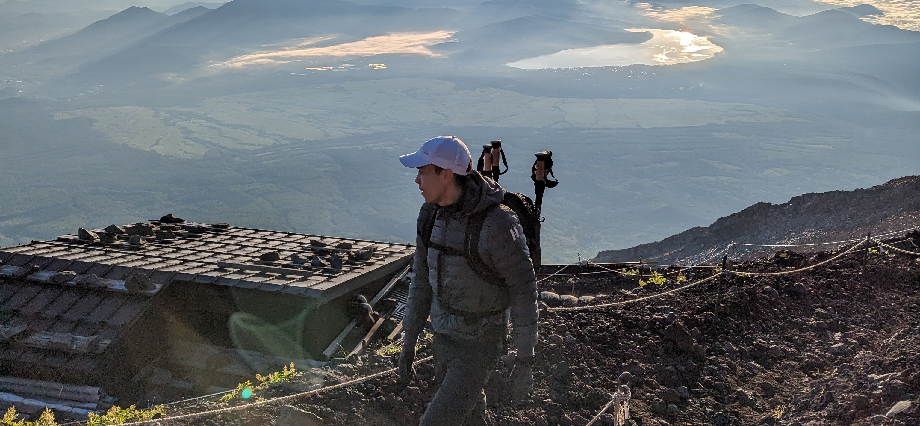 Ben walking to the top of Mount Fuji, Japan